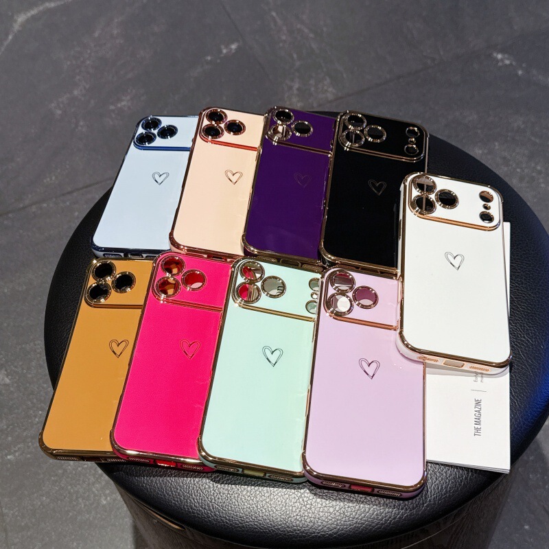 Suitable for Iphone17Promax Electroplated Anti-Fall Mobile Phone Case Apple 16 Simple Heart Cross-Border All-Inclusive Protective Cover