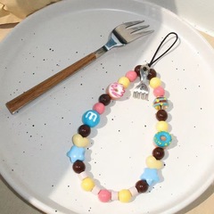 ins風甜甜圈搞怪色小眾串珠手機殼掛繩ccd相機掛件防丟鏈條短款女