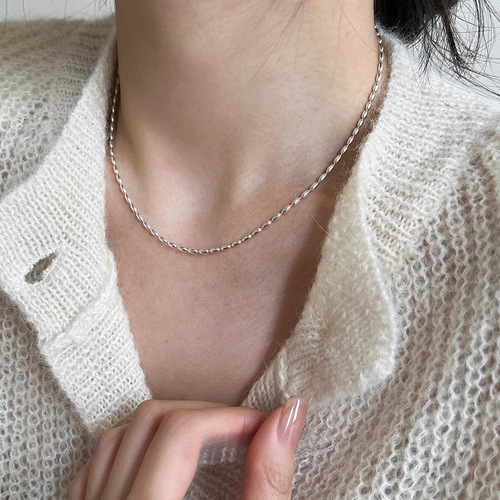 Minimalist style 925 sterling silver necklace for women, shiny simple and versatile Xiaomi beads, fashionable and personalized Korean Fansen collarbone chain
