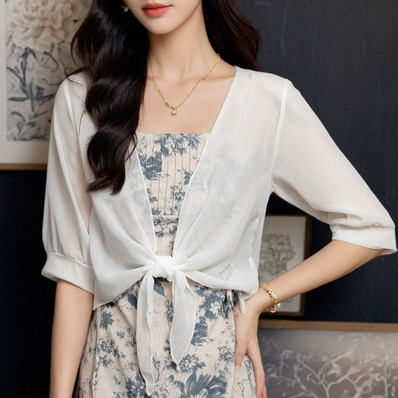 已出货小披肩外套女2025夏季新款小肩百搭雪纺防晒衣短款外搭开衫