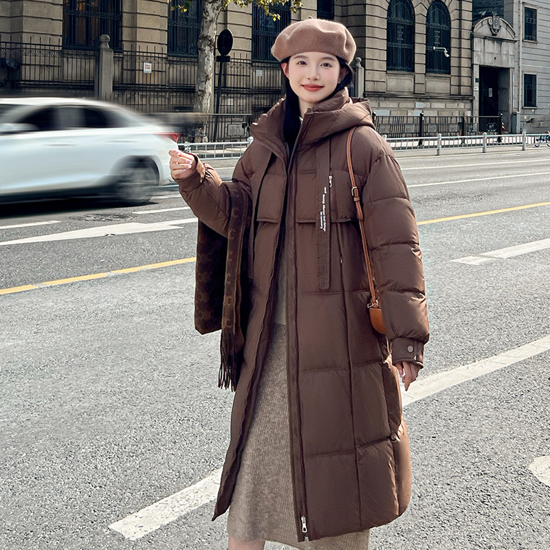Algodón de mujer largo grueso aire caliente suelto estilo académico coreano con capuchón de algodón de color sólido comercio exterior abrigo transfronterizo