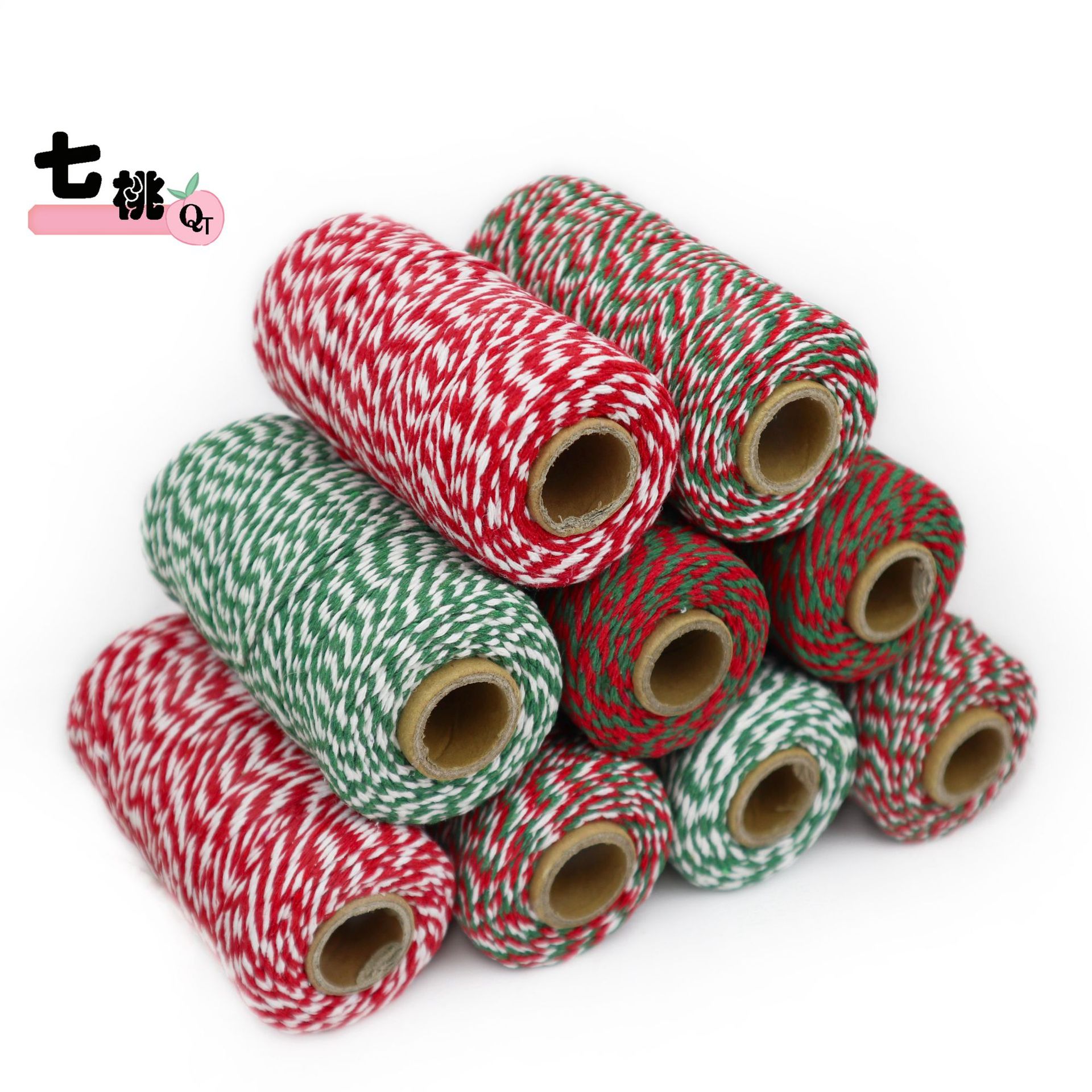 2mm red, green and white Christmas cotton rope DIY rice dumpling thread red and white two-color ply thread hand-wrapped gift rope