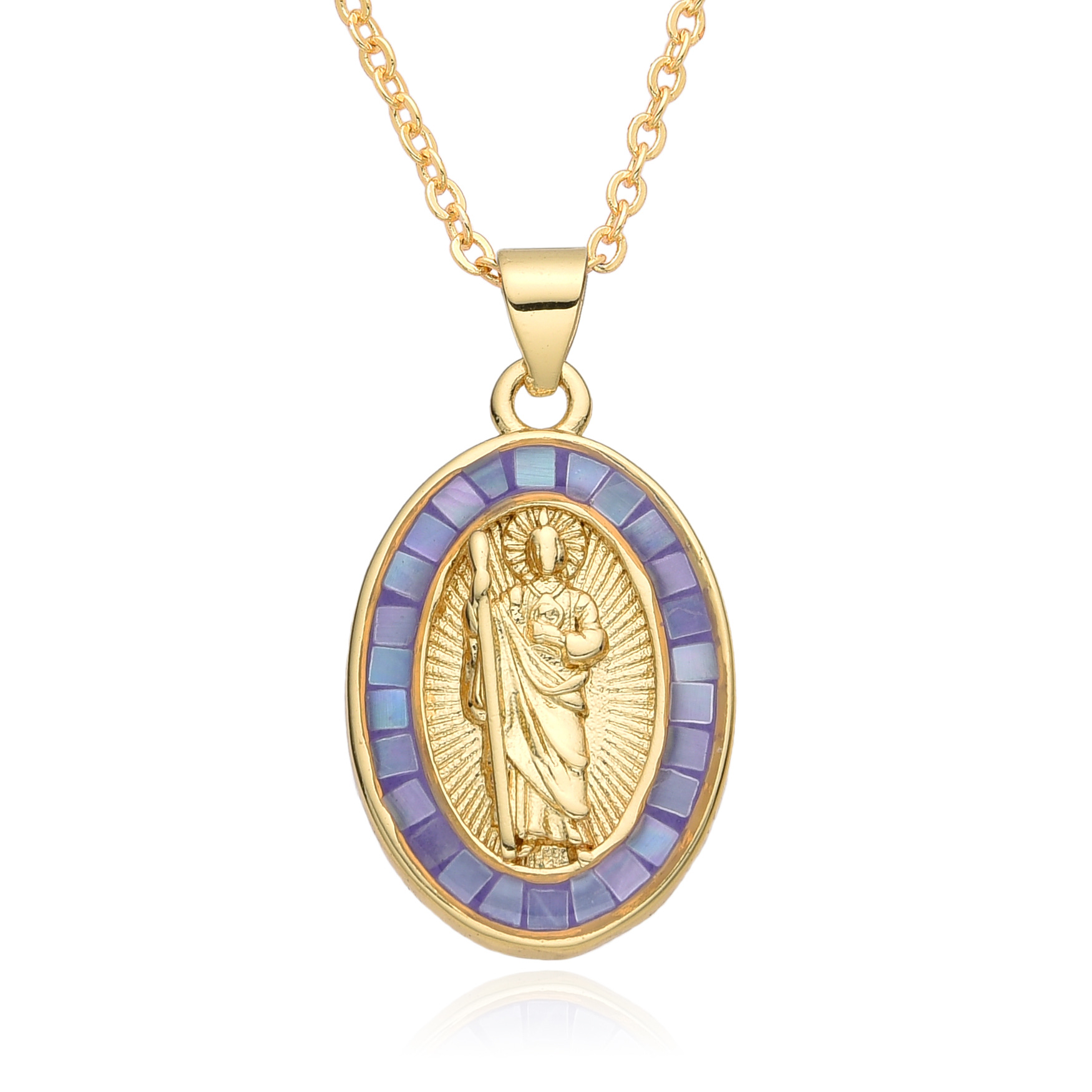 15g Weight Shell Inlay Material Pendant Necklace Classification cable chain Chain Type 1 Piece Quantity Daily Occasion Copper Material Portrait, Saint Benedict Pattern Women's Gender Plating, Inlay Design Retro Style Copper Retro Portrait Plating Inlay Shell Pendant Necklace 8