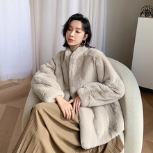 獭兔毛皮草2025冬季新款进口兔毛中长款大衣皮毛一体毛毛外套女