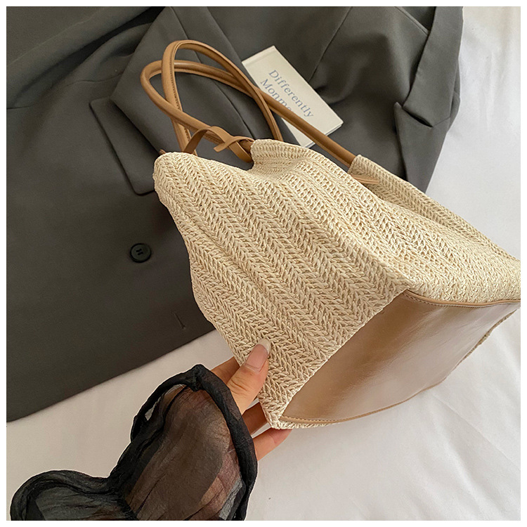 French niche straw woven large-capacity tote bag for women 2025 summer casual vacation beach woven single-shoulder bag trend undefined