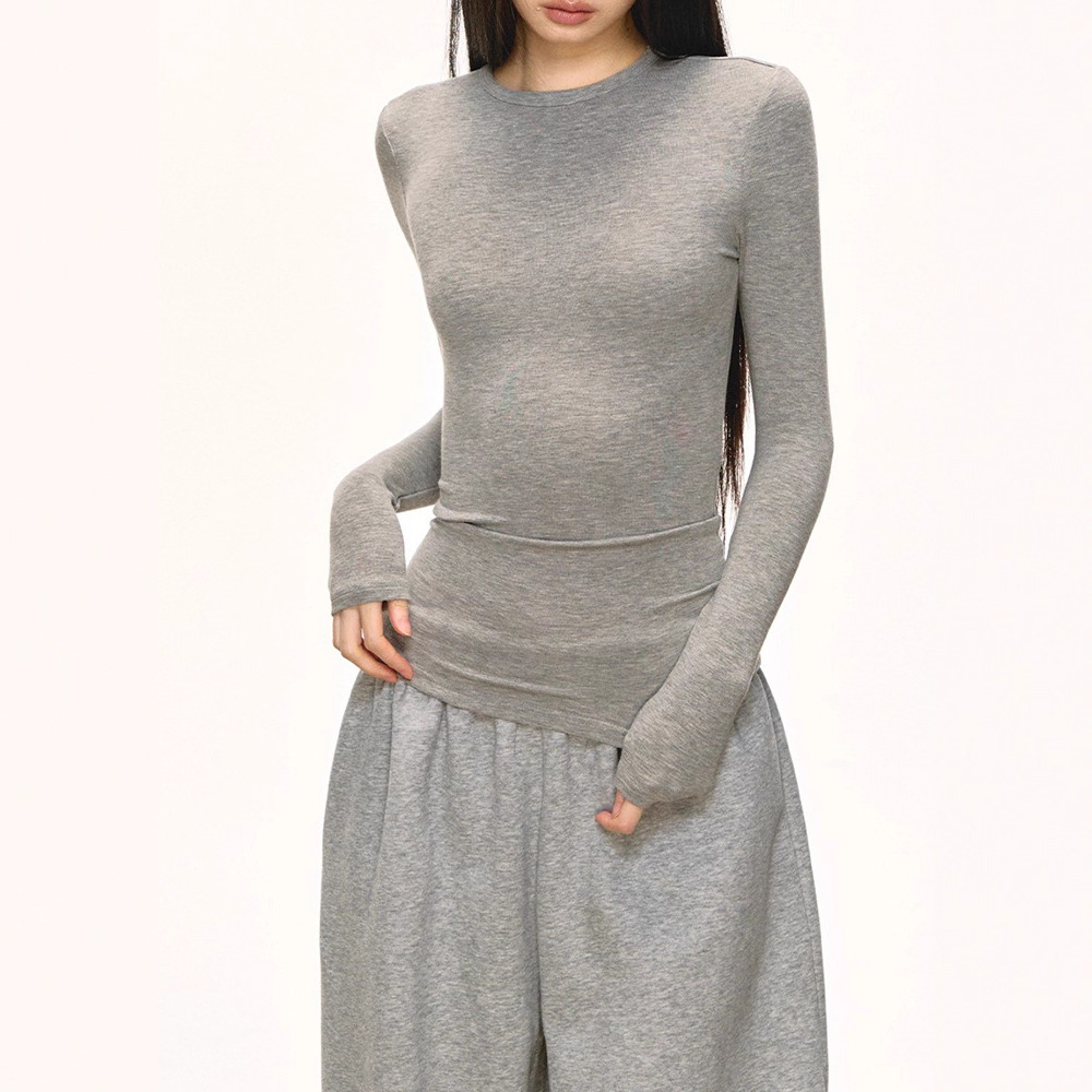 Skims Modal Elastic Tight Autumn and Winter Waist Slimming Look Right Shoulder T-Shirt Fleece-Lined Warm Skin-Friendly Bottoming Shirt Top