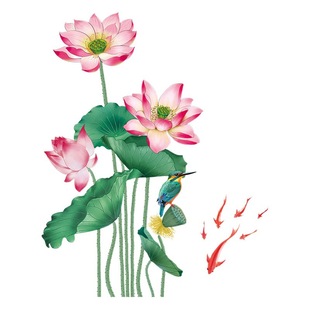 Lukang CH69076 clear water hibiscus self-adhesive wall stickers home living room room background wall Lotus green plant decoration