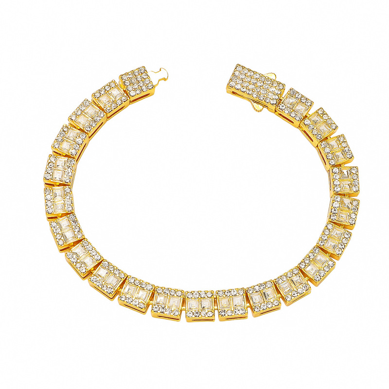 European and American men's hip-hop style full diamond square diamond stitching chain bracelet
