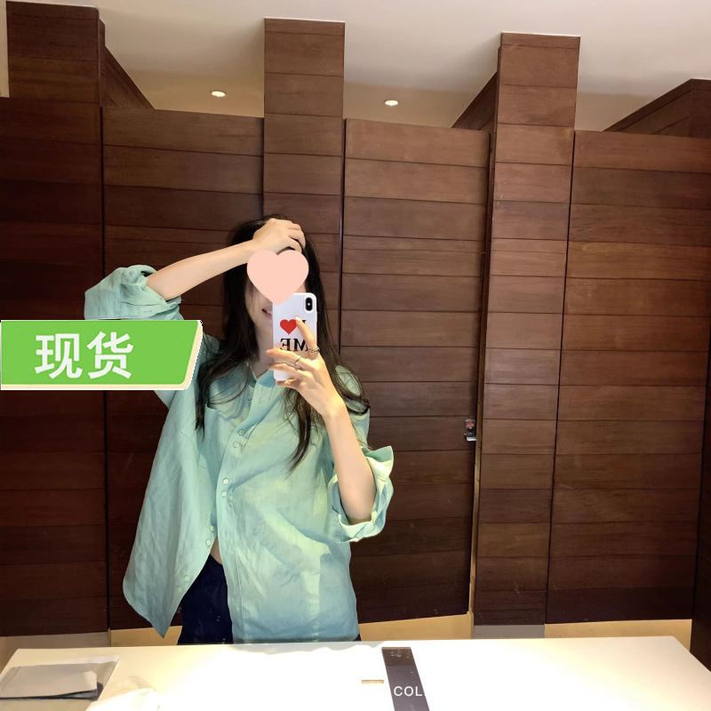 WT Mint Summer Full Polished Edge Craft Double Snap Button 100% Linen Shirt for Women Spring/Summer Blouse WT Mint Summer Full Polished Edge Craft Double Snap Button 100% Linen Shirt for Women Spring/Summer Blouse