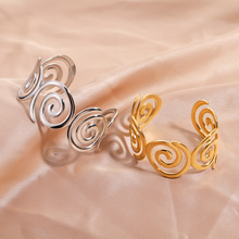 跨境热销不锈钢开口油压手镯欧美女式时尚臂环手环高级感钛钢手镯