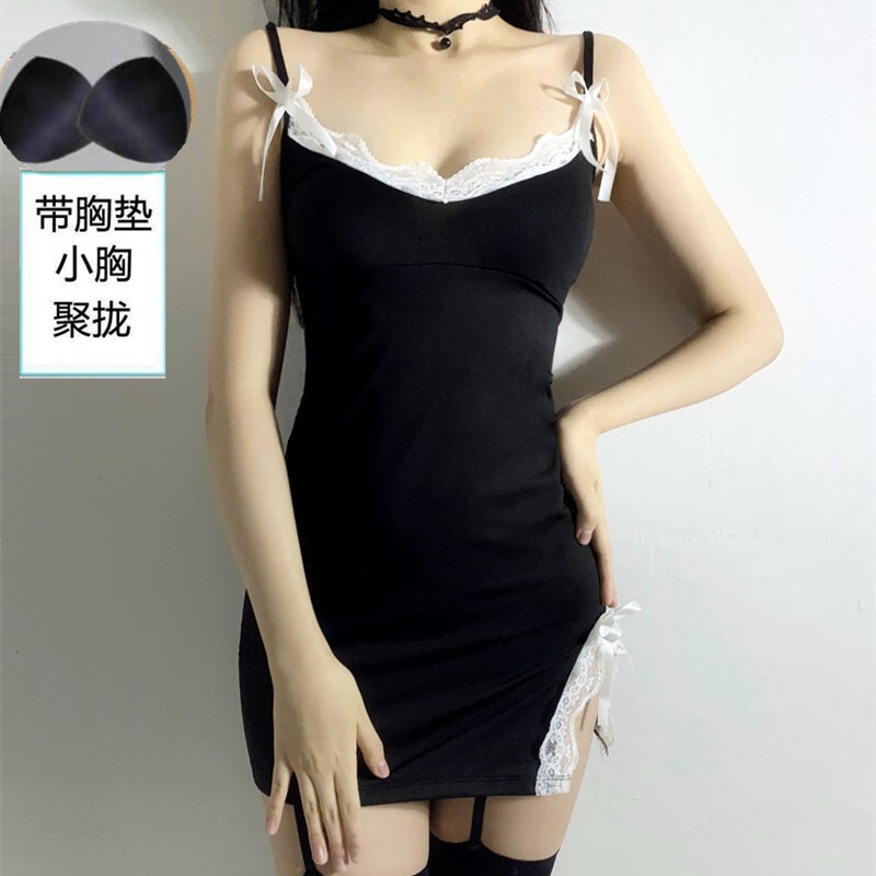 Love sexy pajamas women's summer new nightclub mini skirt plus size lace sheath strap nightdress 2281