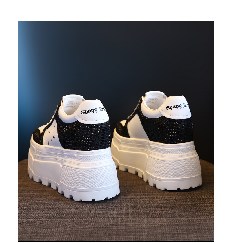 Giày sneaker nữ đế dày độn cao bên trong, phối đá rhinestone trắng thời trang — bạc trắng chi tiết 20