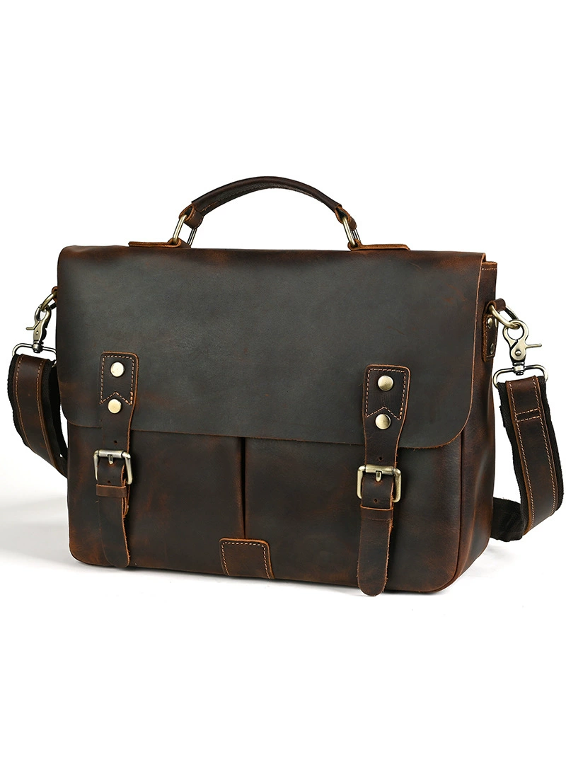 Leather retro handheld purse, one-shoulder bag, laptop, cowhide, genuine leather, business version