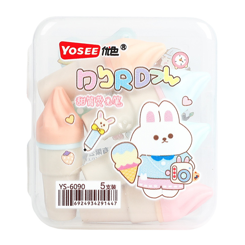 YS6090 helado de dibujos animados resaltar pluma estudiante escuela suministros marcador pluma con regalo DIY lindo pegatinas