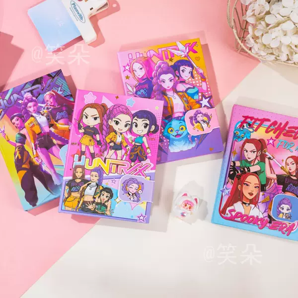 Hunter Witch Group 32K Hard-Sided Notebook Cartoon Cute K-Pop Rumi Magnetic Buckle Color Page Notebook Horizontal Line Notebook