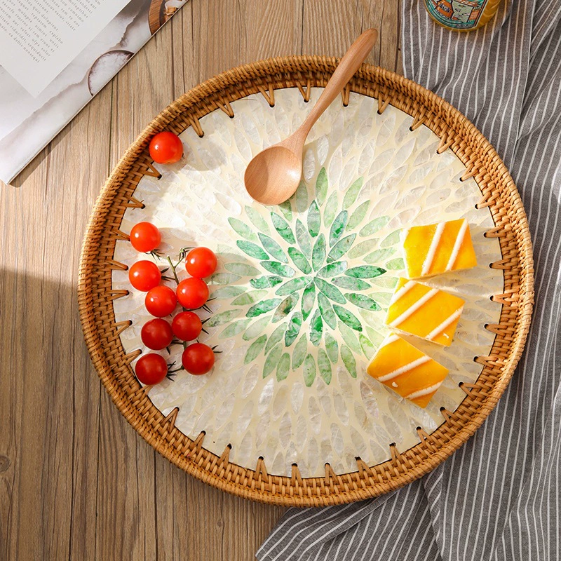 Handmade rattan shell pallet Fruit disk home creative living room coffee table storage box fruit disk noodle snack disk
