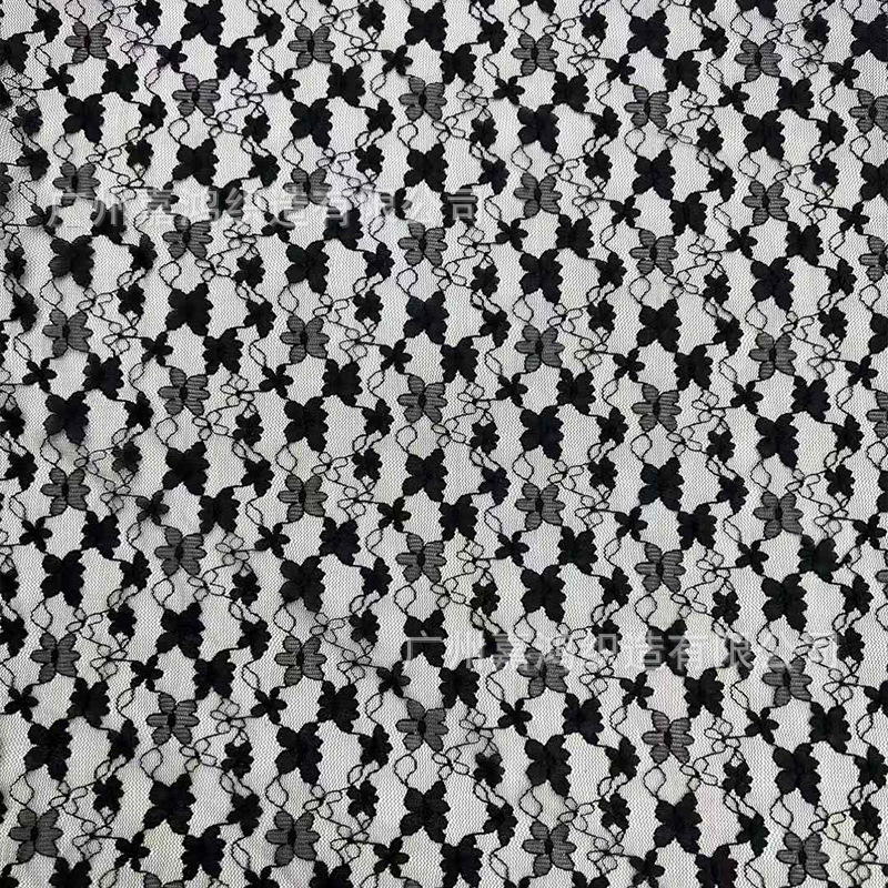 2026 tejido de encaje de manga larga plegado para usar camiseta de fondo tejido de encaje de albaricoque blanco y negro en stock