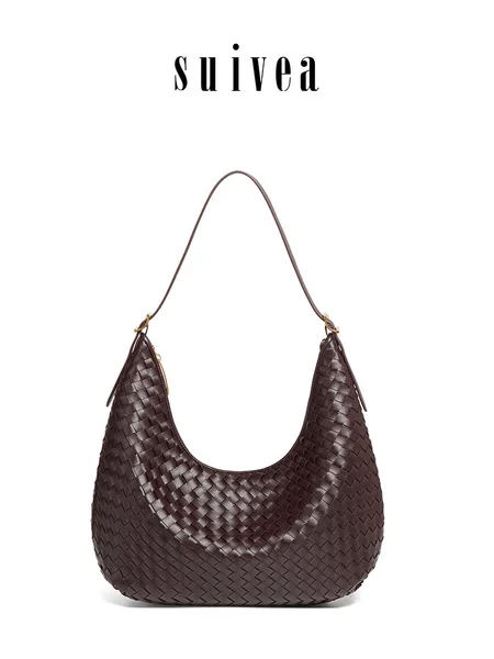 New European and American fashion commuter woven bag with large capacity design, urban minimalist shoulder dumpling bag, underarm crescent bag