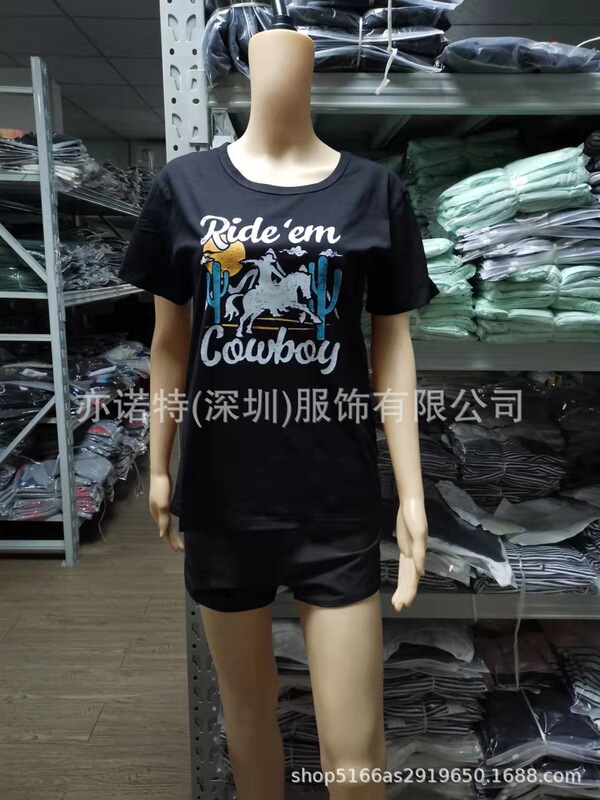 In Stock Amazon Walmart New European and American Style Casual Fashion Short-Sleeve T-Shirt with Running Horse and Cactus Letter Pattern In Stock Amazon Walmart New European and American Style Casual Fashion Short-Sleeve T-Shirt with Running Horse and Cactus Letter Pattern