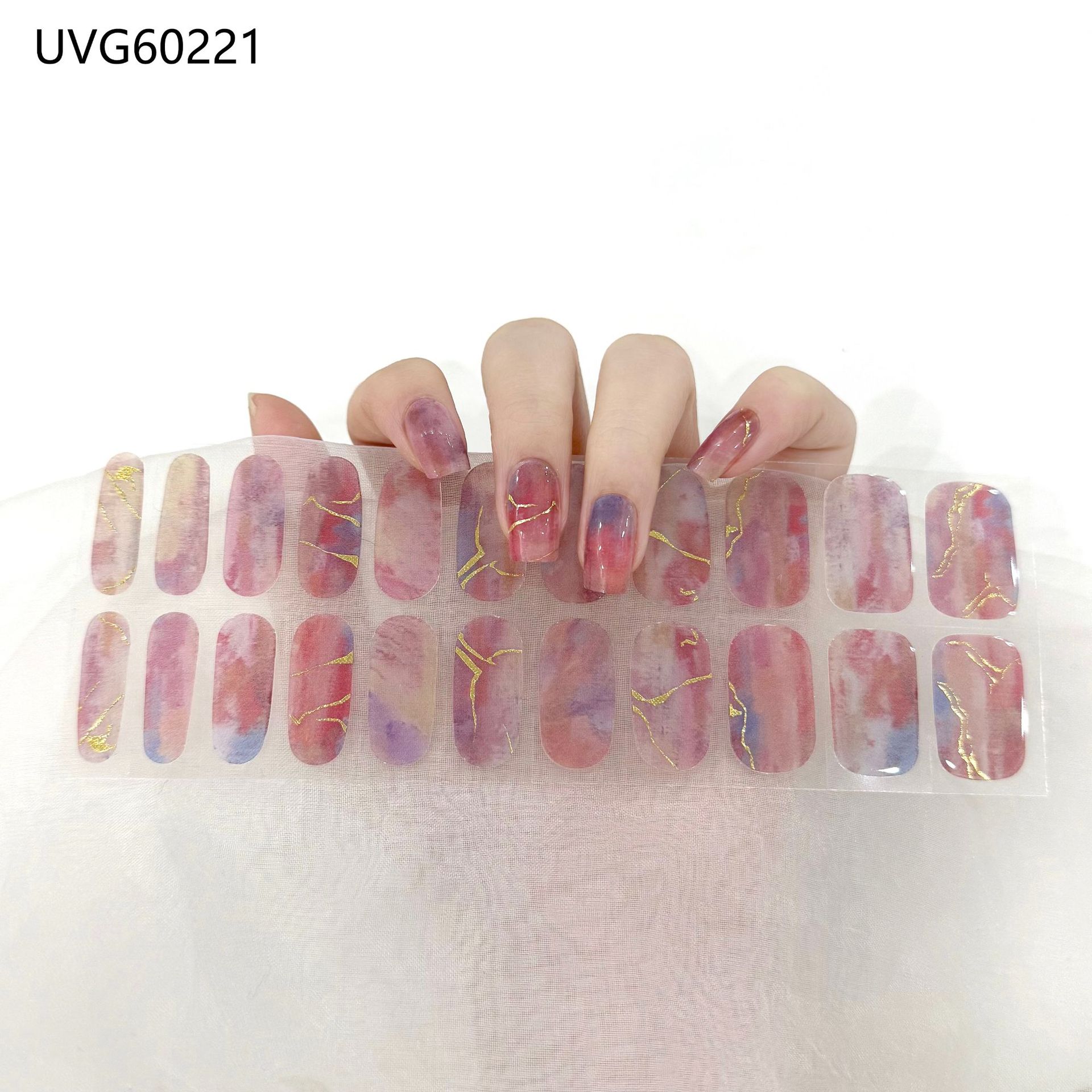 Pegatinas de uñas de gel UV transparentes efecto hielo, semicuradas, con lámina dorada, fototerapia, efecto película de aceite