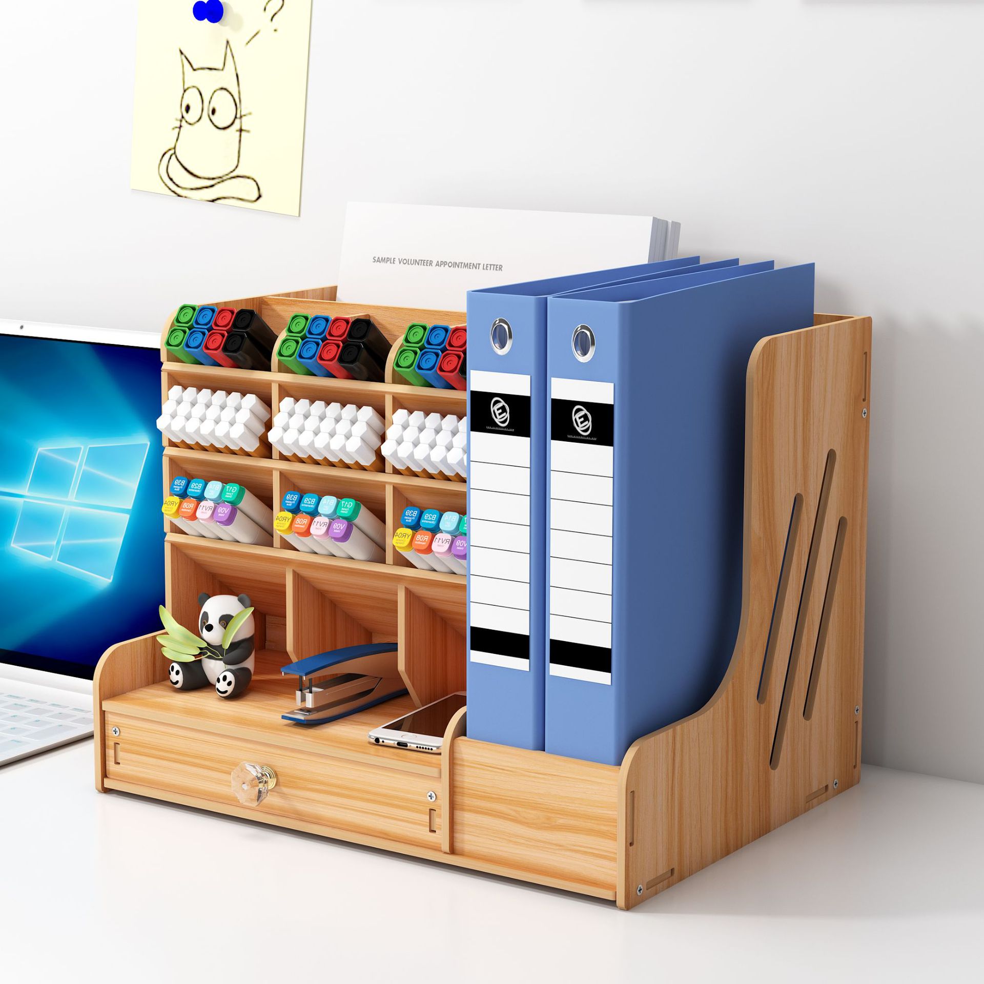 Assembled Oblique Pen Holder Storage Box Desktop Office Supplies Stationery Bookend Storage Rack Wooden File Frame