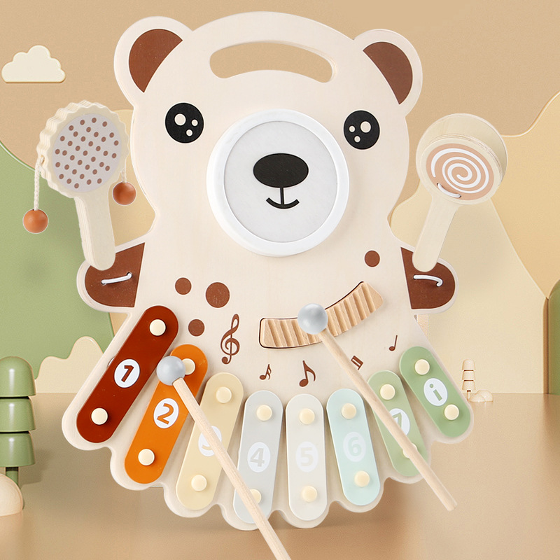 Wooden Bear Piano Set Drum Percussion Instrument for Baby's Musical Enlightenment and Early Education