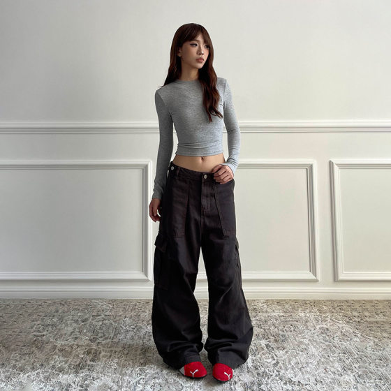 apocket American Style Retro Design Sense Large Pocket Crane Pants for Men and Women Street Loose All-match Stacked Pants