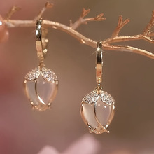 O 28187 Cat's eye flower copper tassel earrings è��ʯ����ͭ