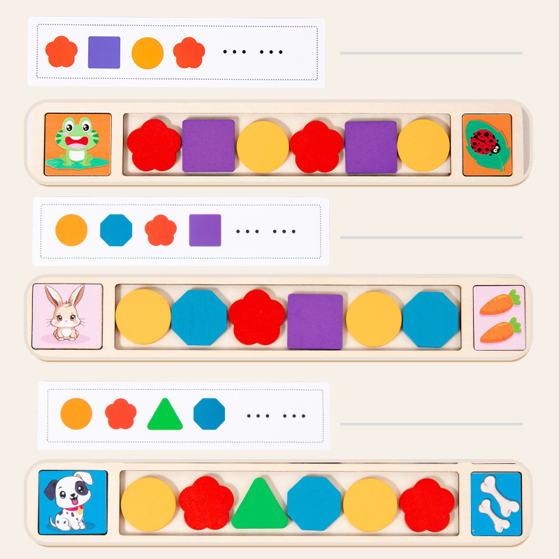 Educación temprana transfronteriza de madera Montserrat Paving Shape Buscando Reglas Puzzle Bloques de construcción Juguete de puzzle cognitivo para niños pequeños