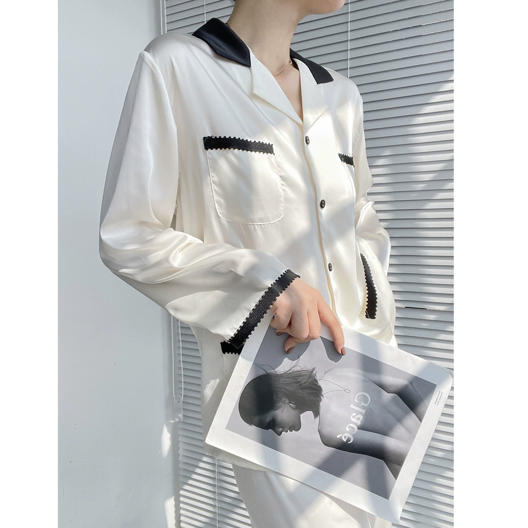Новая Роскошная Стильная белая пижама из ледяного шелка, женская летняя Высококачественная элегантная ультратонкая куртка с длинными рукавами, костюм для домашней одежды