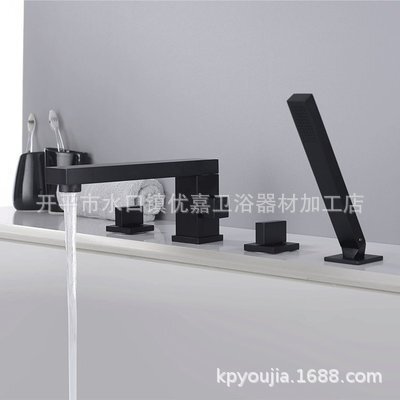 Kaiping Youjia Bathroom Bathtub Hot and Cold Faucet Black Four-Piece Set Square 25 Long Mouth Massage Pool Faucet 5266