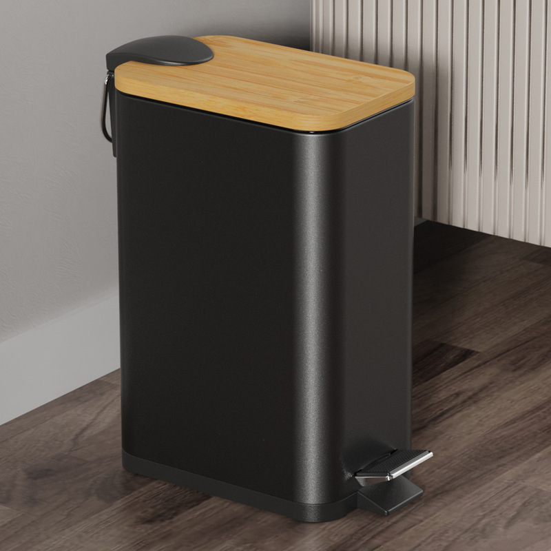Cross-Border Rectangular Bamboo-Lid Foot-Operated Trash Can with Slow-Down and Silent Features for Home Use, with Lid, Suitable for Hotel Living Rooms, Foot-Operated Cleaning Bin Cross-Border Rectangular Bamboo-Lid Foot-Operated Trash Can with Slow-Down and Silent Features for Home Use, with Lid, Suitable for Hotel Living Rooms, Foot-Operated Cleaning Bin