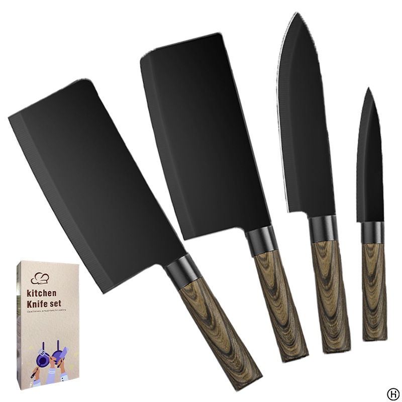 Cuchillos de hoja negra anti-oxidable transfronterizos cocina cocinero doméstico Amazon conjunto completo de herramientas de cocina