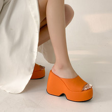 33-43欧美外贸简约鱼嘴一字凉拖鞋厚底防水台超高跟女士凉鞋W915