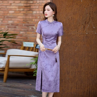 复古中国风女装2026年新款立领提花收腰长款气质连衣裙 GT8211