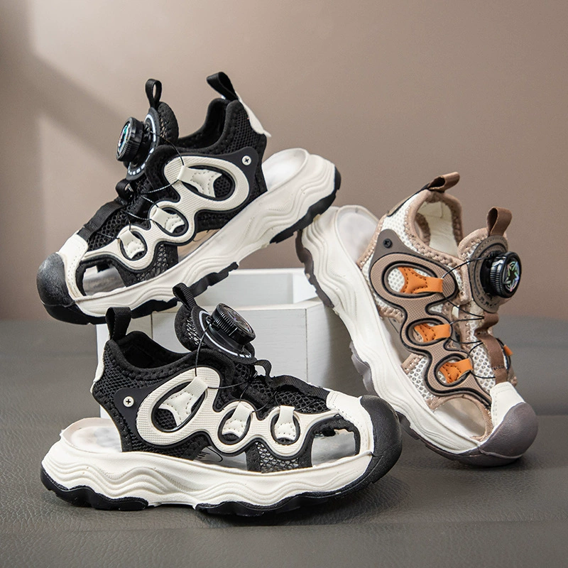 Детские сандалии Baotou для мальчиков, пляжная обувь, лето 2025, новые повседневные туфли, нескользящая мягкая подошва, спортивные сандалии для мальчиков