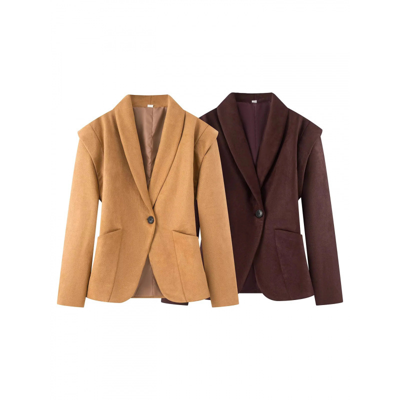 Cross-Border Women's Clothing Manufacturers Wholesale 2025 New European and American Style Suede Velvet Waist-Cinching Long-Sleeved Jacket with One Button