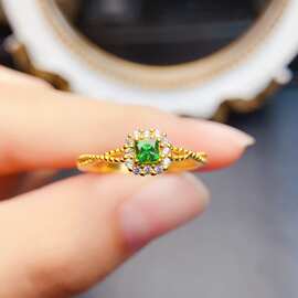 跨境专供天然沙弗莱S925戒指3*3mm珠宝首饰手链女生配饰工厂批发