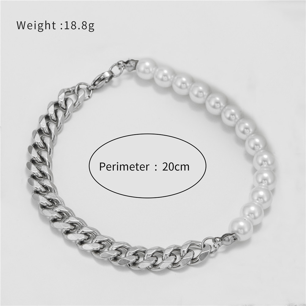Stitching stainless steel Cuban chain pearl chain necklace