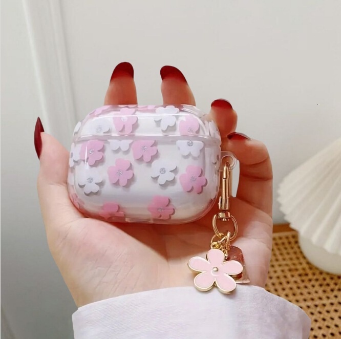 Foreign Trade Transparent Glitter Flower Suitable for AirPods Pro Protective Cover 4 Soft New Apple 2Nd Generation Standing Earphone Case