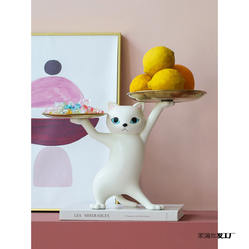 창조적 인 매혹적인 고양이 더블 트레이 키 스토리지 장식 데스크탑 장식 집들이 선물 트레이 스타일 높은 색상 가치