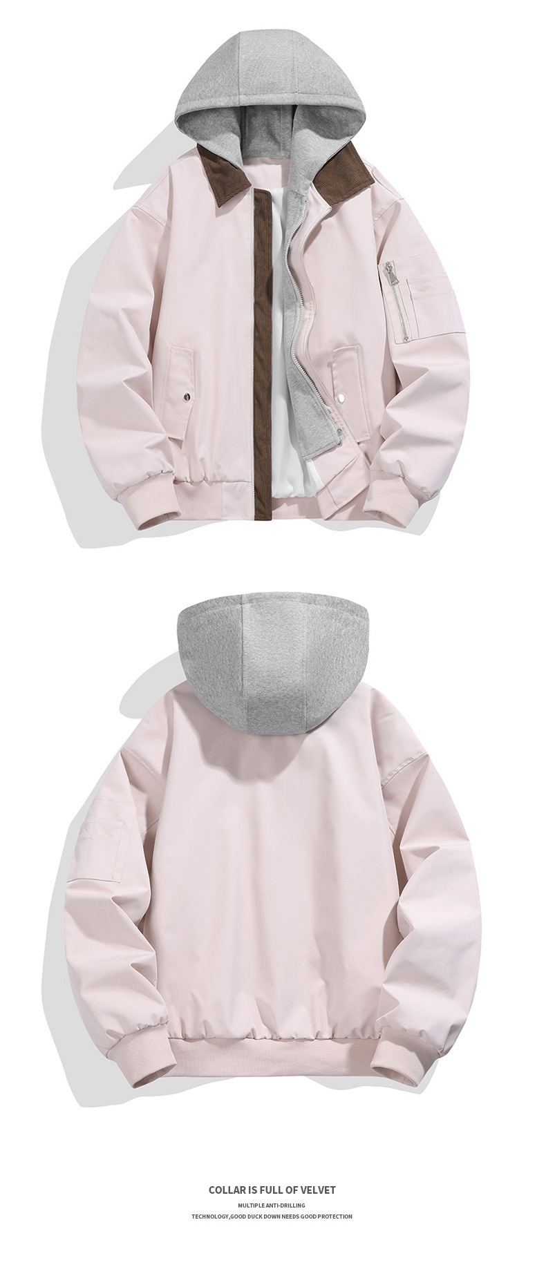 Men's Jacket Monochrome Hooded Workwear Versatile Loose Flight Coat_voghion.com
