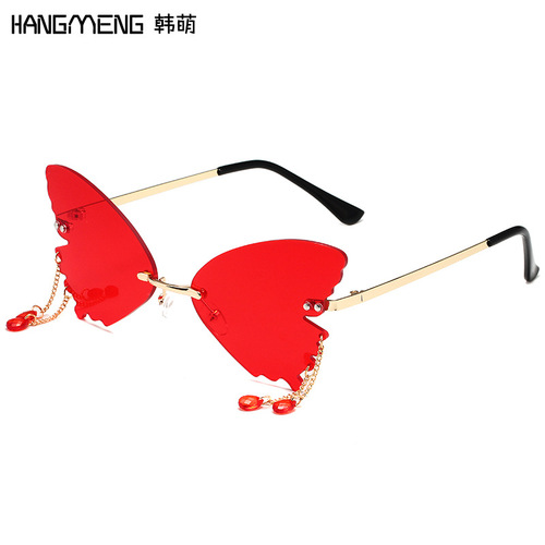 New Cross-border Butterfly Pendant Sunglasses Personalized Fashion Trendy Sunglasses Metal Frameless Party Glasses Factory Wholesale