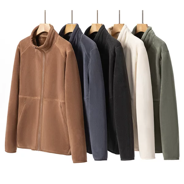 Fleece-Lined Reversible Fleece Jacket for Men, Stand-Up Collar, Warm Polar Fleece Jacket for Autumn and Winter, Unisex