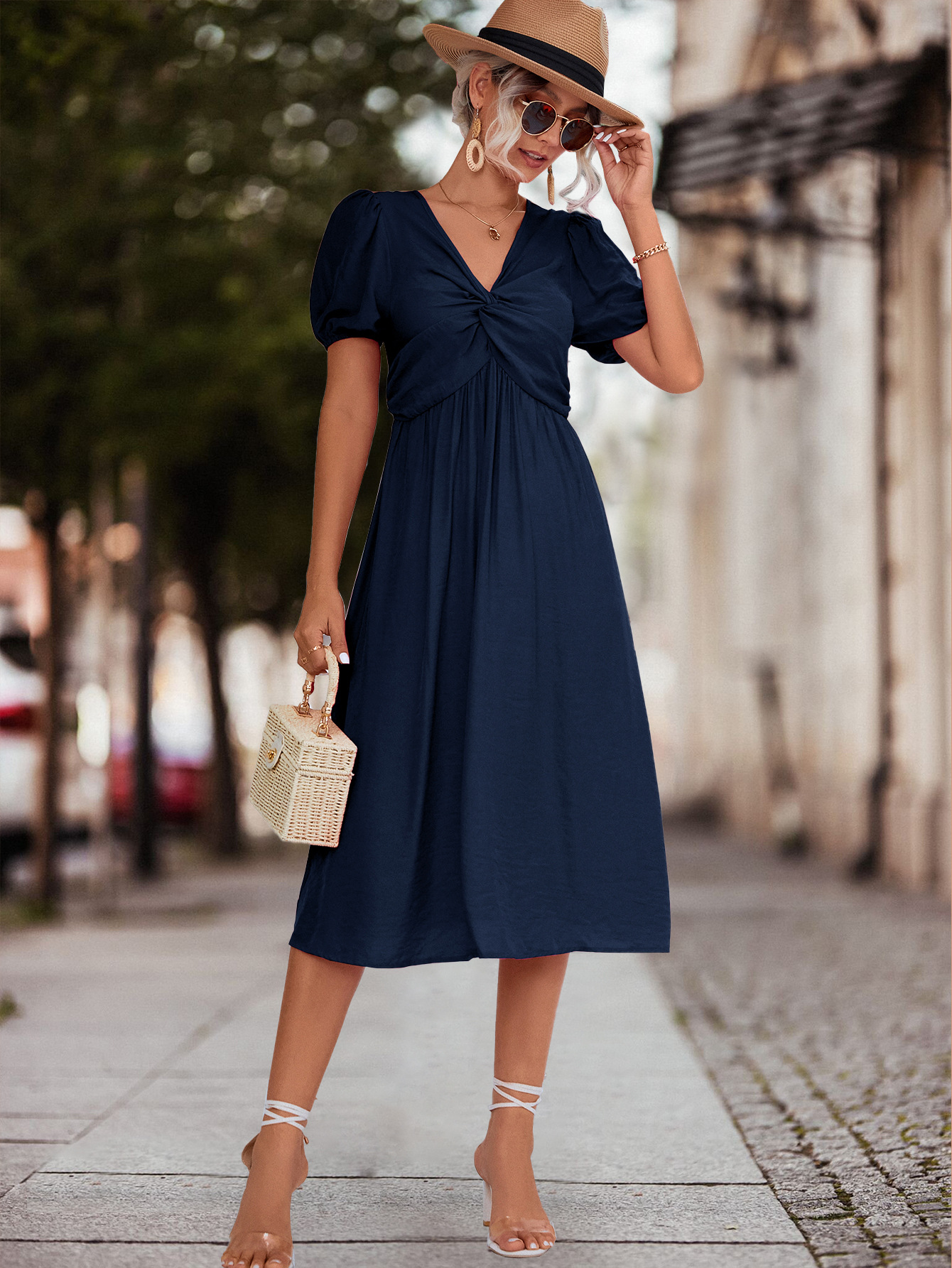 Women's Ruffled Short Sleeve Twisted Dress For Summer Elegance_voghion.com