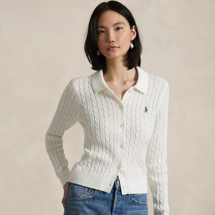 New Style Polo Collar Women's Sweater Pure Cotton Cardigan Button-Up Polo Knitwear Cross-Border Wholesale New Style Polo Collar Women's Sweater Pure Cotton Cardigan Button-Up Polo Knitwear Cross-Border Wholesale