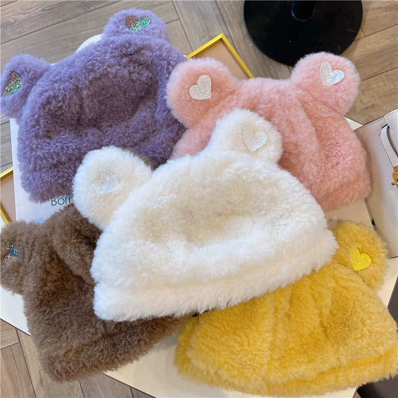 Velvet keep warm hat, cute universal bucket