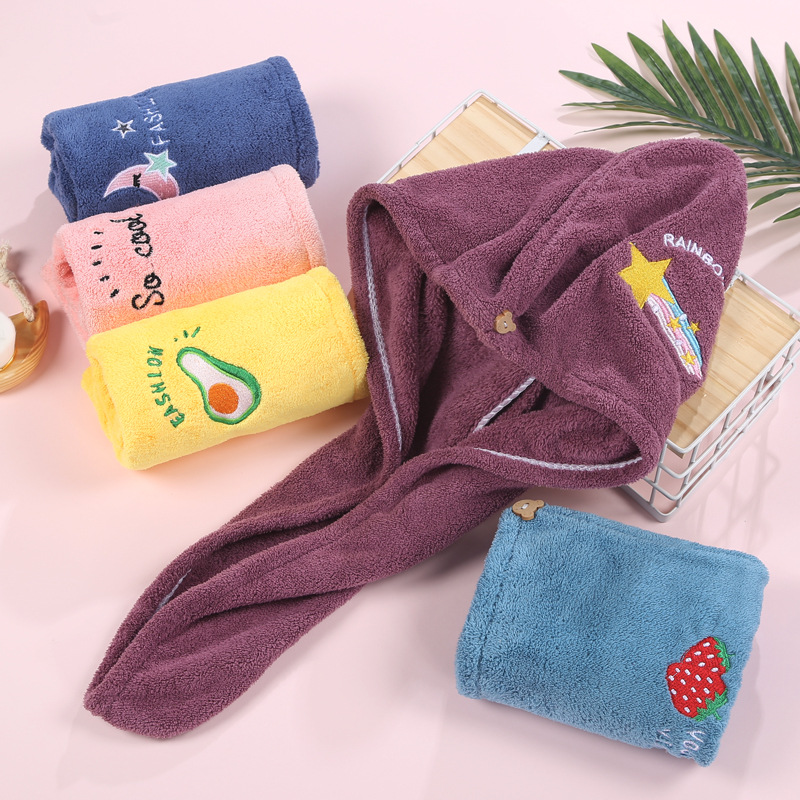 New coral velvet hairdryer hat, embroidered soft absorbent hair turban, soft thick beanie hair wrap, wholesale