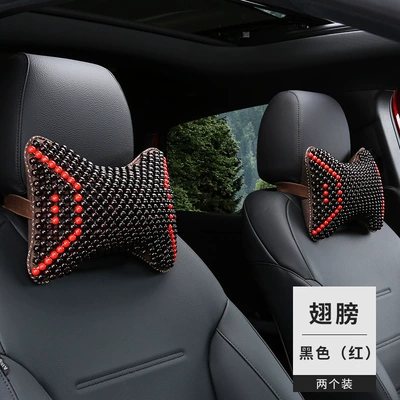 Headrest Car Neck Pillow, Car Seat - wings-black-red-headrest-1-pair