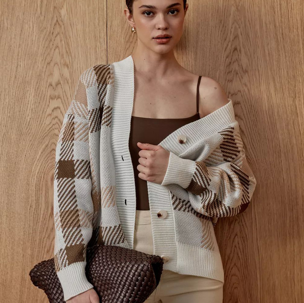 Women's Clothing Karelian plaid single breasted button down cardigan jacket_voghion.com